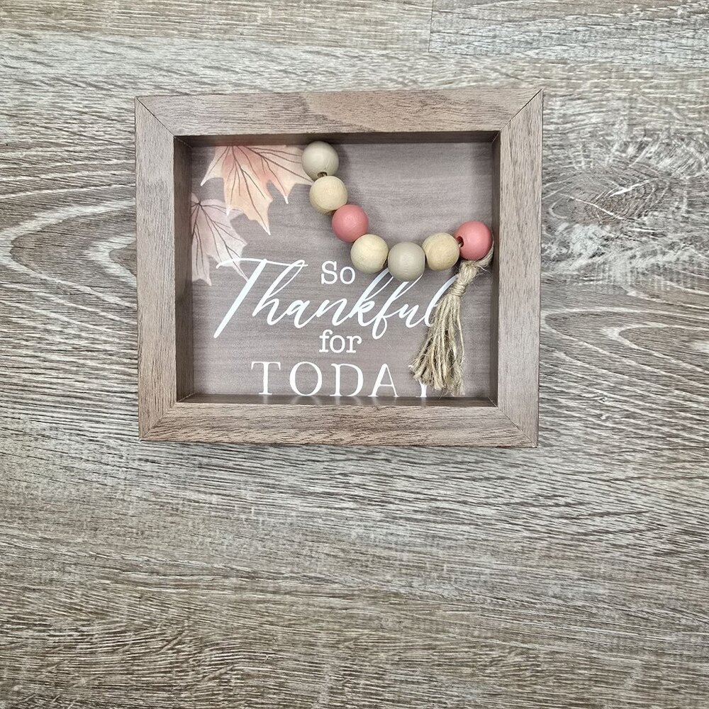 Decorative Wooden Thanksgiving Sign With Beaded Tassel
